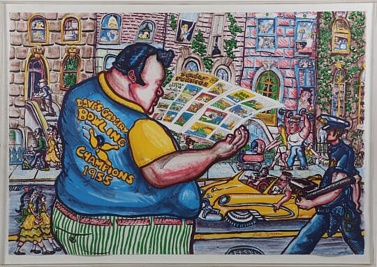Red Grooms (New York/ Tennessee B. 1937) Limited Edition Lithograph "Bowler" #74/125