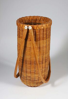 Paul Willer (1930-2025) Deep Double Swing Handle Nantucket Basket With Glass Liner 