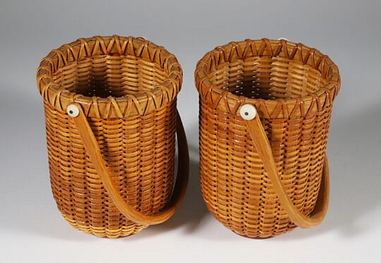 Pair of Paul Willer (1930-2025) Round Swing Handle Nantucket Baskets, Signed Willer 