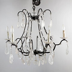 Vintage Rock Crystal Six-Light Chandelier, Teardrops and Faceted Prisims with Rosettes and Ball Drop