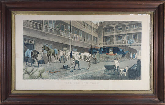 "The Old Inn Yard" Engraving, 19th Century, Painted by T.NH Walsh engraved by C.R. stock, published june 1st 1883 at R. Dodson