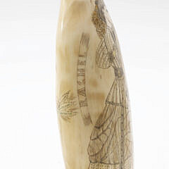 Polychromed Scrimshawed Antique Whale’s Tooth, 19th Century “Full Portrait of Rachel William 1854”