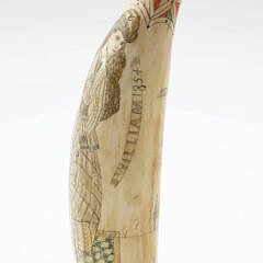 Polychromed Scrimshawed Antique Whale’s Tooth, 19th Century “Full Portrait of Rachel William 1854”