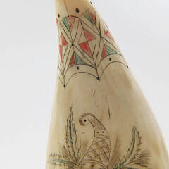 Polychromed Scrimshawed Antique Whale’s Tooth, 19th Century “Full Portrait of Rachel William 1854”