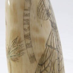 Polychromed Scrimshawed Antique Whale’s Tooth, 19th Century “Full Portrait of Rachel William 1854”