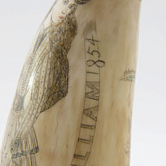 Polychromed Scrimshawed Antique Whale’s Tooth, 19th Century “Full Portrait of Rachel William 1854”