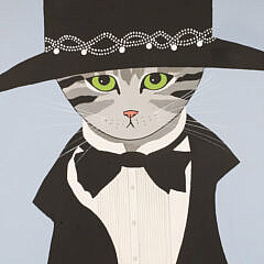 Maggie Meredith Oil on Canvas “Tuxedo Dressed Cat in a Black Hat”