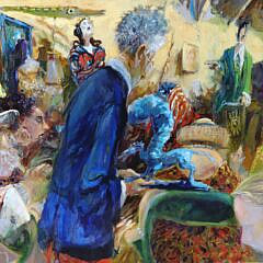 John Devaney Oil on Canvas “Auction in a Yellow Room”