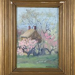 Henry Stephens Eddy (American 1878-1944) Oil on Panel "Cottage in the Woods" signed lower right Henry S. Eddy