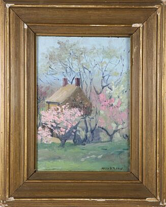 Henry Stephens Eddy (American 1878-1944) Oil on Panel "Cottage in the Woods" signed lower right Henry S. Eddy