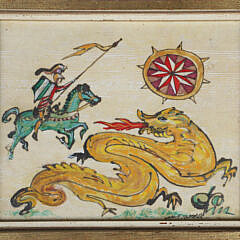 John Lochtefeld Oil on Board "St. George and the Dragon", signed lower right in thin gilt frame