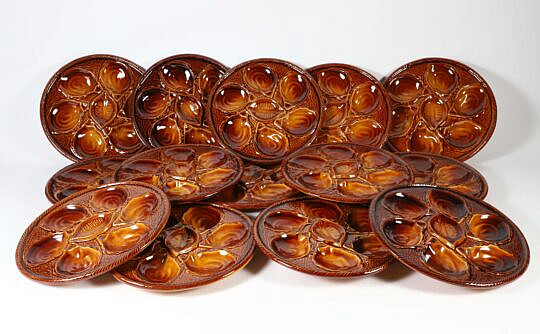 Set of 14 French Porcelain Oyster Plates