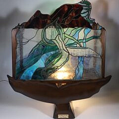 Thomas Whistance Carved Wood and Stained Glass Sculpture “The Whisper of the Whale”