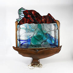 Thomas Whistance Carved Wood and Stained Glass Sculpture “The Whisper of the Whale”