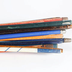 Collection of 16 Assorted Porcelain and Wood Carnival Walking Sticks