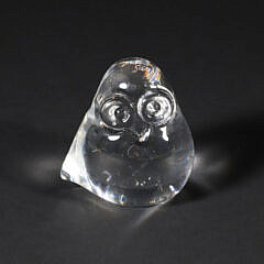 Signed Steuben Clear Glass Owl Hand Cooler