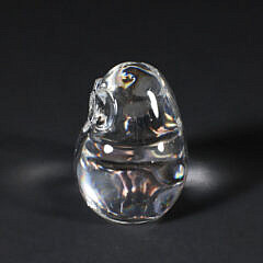 Signed Steuben Clear Glass Owl Hand Cooler