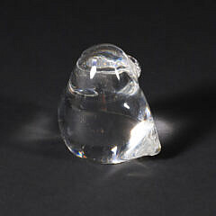 Signed Steuben Clear Glass Owl Hand Cooler