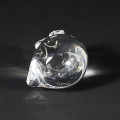 Signed Steuben Clear Glass Owl Hand Cooler