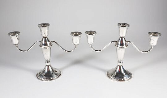 Pair of Sterling Silver Three-Light Candelabra