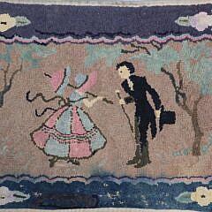 Antique Hooked Scatter Rug Depicting a Courting Couple
