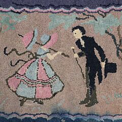 Antique Hooked Scatter Rug Depicting a Courting Couple