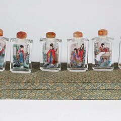 Collection of Six Boxed Vintage Reverse Painted MFF Bottles "Twelve Beauties of the Dream of Red Mansion"