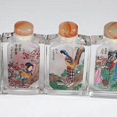 Collection of Six Contemporary Chinese Vintage Reverse Painted Snuff Bottles “Twelve Beauties of the Dream of Red Mansion”