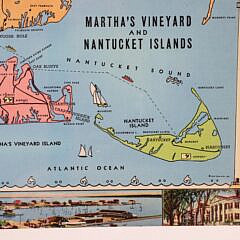 Rare Framed Nantucket and Martha’s Vineyard Postcard with Historical Sites