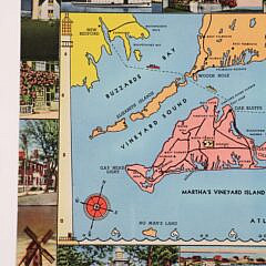 Rare Framed Nantucket and Martha’s Vineyard Postcard with Historical Sites