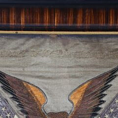 Antique Commemorative Silk Needlework with Spread Winged Eagle, American Flag, and Crest, circa 1925
