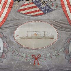 Antique Commemorative Silk Needlework with Spread Winged Eagle, American Flag, and Crest, circa 1925