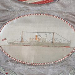 Antique Commemorative Silk Needlework with Spread Winged Eagle, American Flag, and Crest, circa 1925