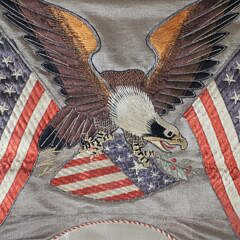 Antique Commemorative Silk Needlework with Spread Winged Eagle, American Flag, and Crest, circa 1925
