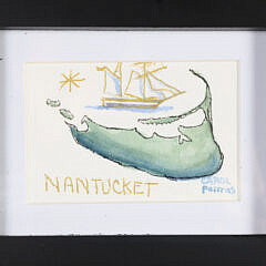 Two Carol Poitras Miniature Nantucket Map Watercolors