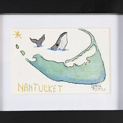 Two Carol Poitras Miniature Nantucket Map Watercolors