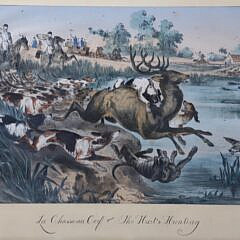 Two Antique Framed Hunting Lithographs “The Harts Hunting” and “The Crocodiles Hunting”