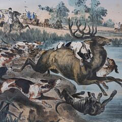 Two Antique Framed Hunting Lithographs “The Harts Hunting” and “The Crocodiles Hunting”