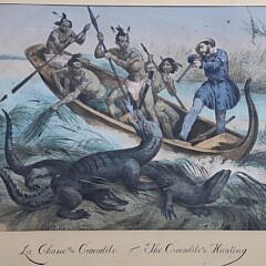 Two Antique Framed Hunting Lithographs “The Harts Hunting” and “The Crocodiles Hunting”