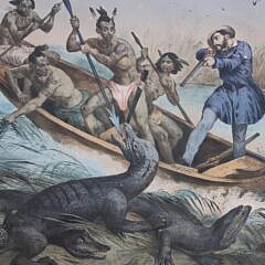 Two Antique Framed Hunting Lithographs “The Harts Hunting” and “The Crocodiles Hunting”