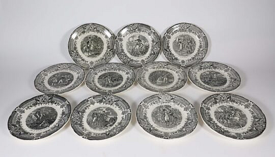 Set of 11 Antique 19th Century Digoin & Sarreguemines Napoleonic Historic Plates Made in France