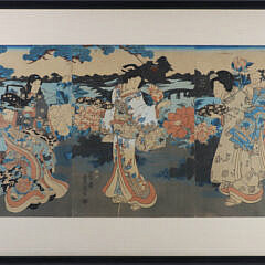 19th Century Japanese Woodblock Triptych Print of Ladies in Kimonos 