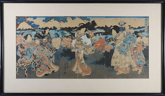 19th Century Japanese Woodblock Triptych Print of Ladies in Kimonos 