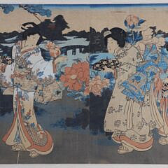 Antique Japanese Ukiyo-e Woodblock Print by Utagawa Kunisada, circa 1854