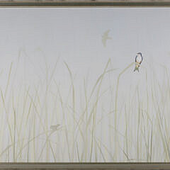 Contemporary Oil on Canvas "Birds in Tall Grass", monogramed lower right in silver gilt frame