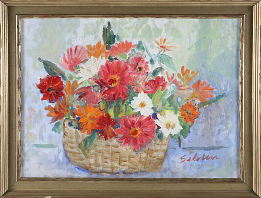Ellen Selden (American 20th Century) Oil on Canvas "August Bouquet Still Life"