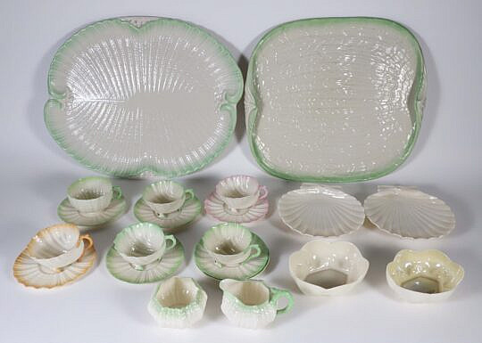 Set of Belleek Shell Motif Fine China, Fermanagh Ireland comprising 21 pieces