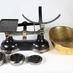 Antique Iron, Brass and Steel Scale with 2, 4 and 7 Pound Weights