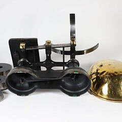 Antique Iron, Brass and Steel Scale with 2, 4 and 7 Pound Weights
