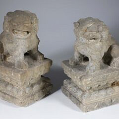 Pair of Chinese Carved Stone Foo Lions, 19th Century